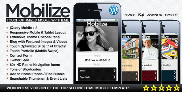 Mobilize jQuery Mobile WordPress Theme