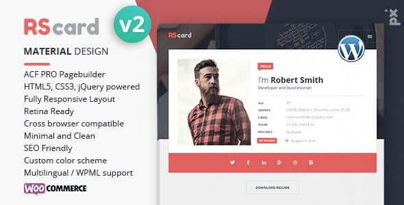 RScard Resume CV vCard Theme