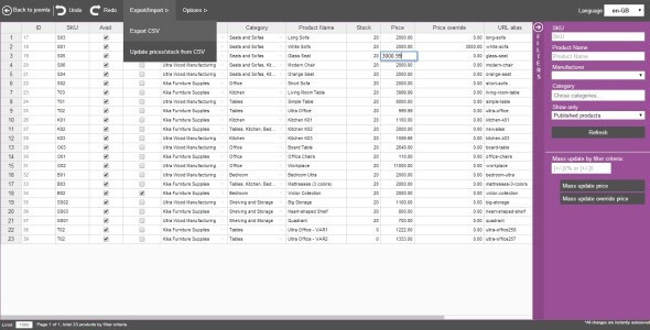 Virtuemart excel like product manager